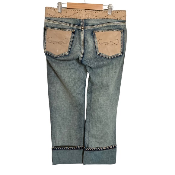 MVX Tribe | Size 27 Leather Jean USA Design 100% Cotton Leather Trim Boho Cowboy - Picture 15 of 15